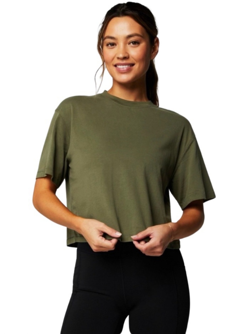 Fabletics XXL Utility Green 100% Cotton Boxy Tee